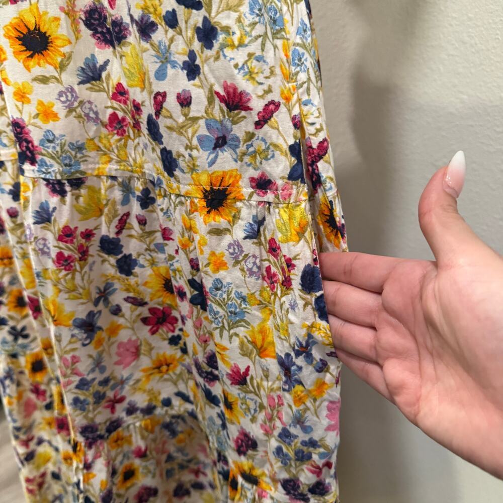 Old Navy Floral Tiered Maxi Dress Cottage Coquette Pockets Large Vacation Summer - Picture 6 of 10